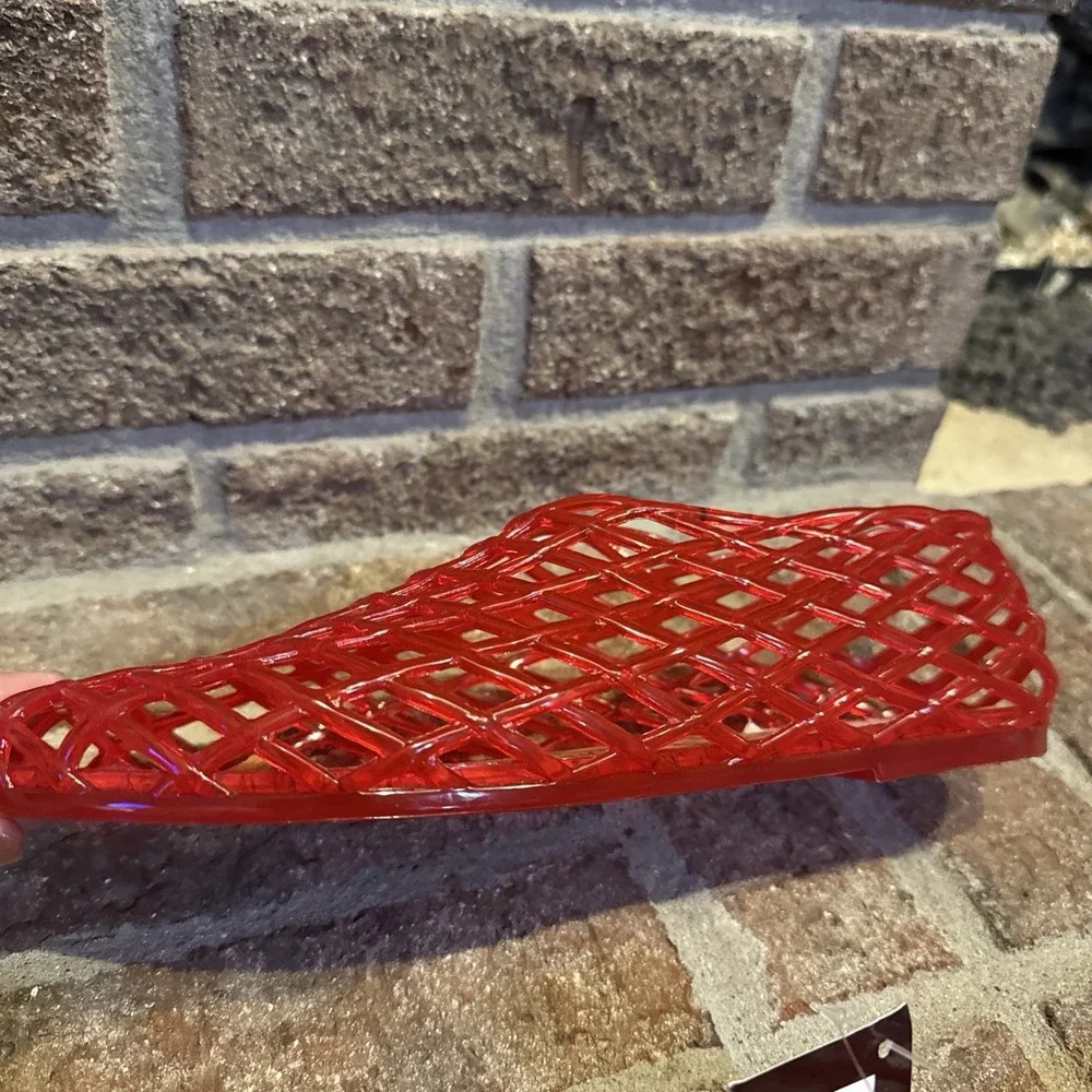 MIA Womens Darleene Jelly Mesh Slip On Flat Open Grid Rubber Shoes Red Sz 9 #562